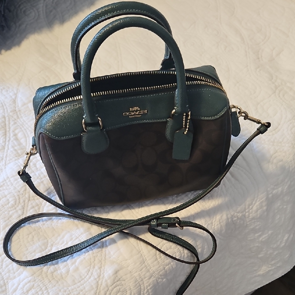 Coach Teal and Brown Satchel Bag